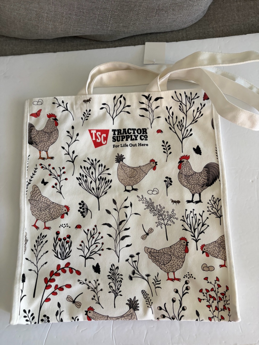 Tractor Supply Co. Cream Chicken-Print Tote Bag